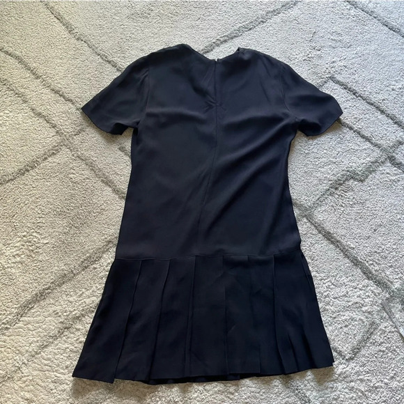 Vintage Tamotsu navy blue classy simple chic midi sheath dress pleated 1X - Picture 10 of 10